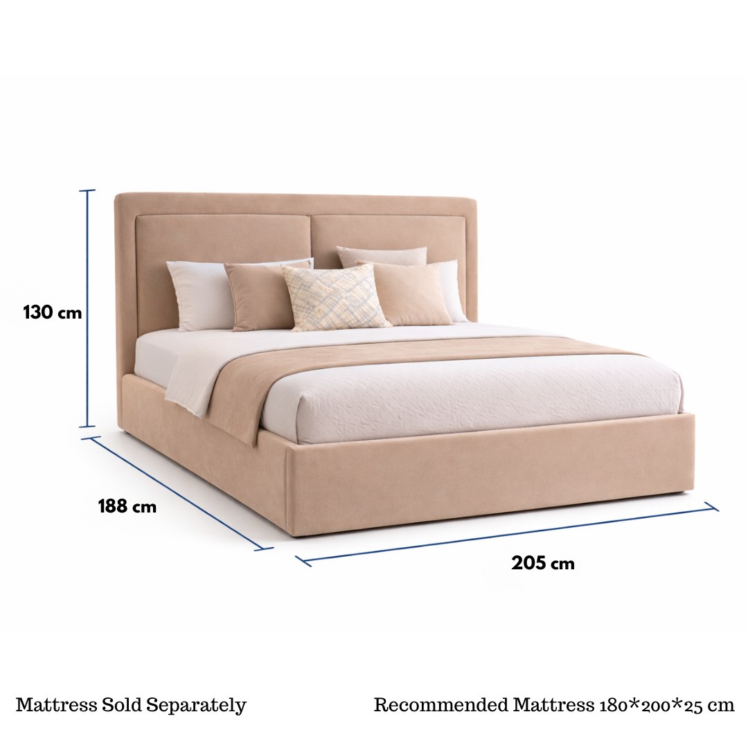Wooden Twist Aurelia Luxury Beige Velvet Upholstered Bed with Tall Headboar Modern Dedsigner Bed 180X200 (King) - Image 5