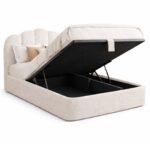 Wooden Twist Cloudora Luxury Full Upholstered Bouclé Storage Bed with Hydraulic Lift Modern Designer Bed with Deep Storage & Padded Headboard (Queen)
