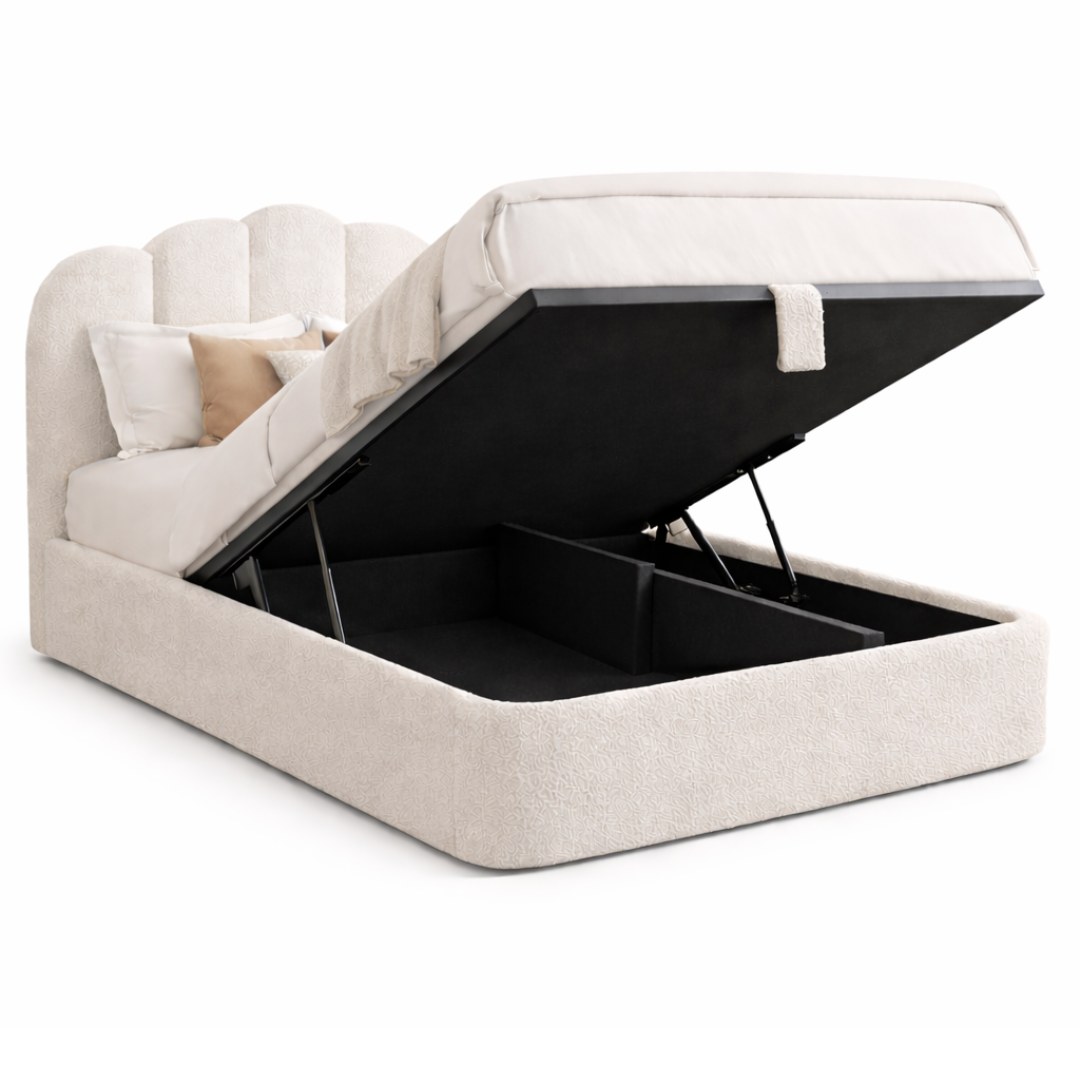 Wooden Twist Cloudora Luxury Full Upholstered Bouclé Storage Bed with Hydraulic Lift Modern Designer Bed with Deep Storage & Padded Headboard (Super King) - Image 4