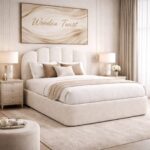 Wooden Twist Cloudora Luxury Full Upholstered Bouclé Storage Bed with Hydraulic Lift Modern Designer Bed with Deep Storage & Padded Headboard (Queen)