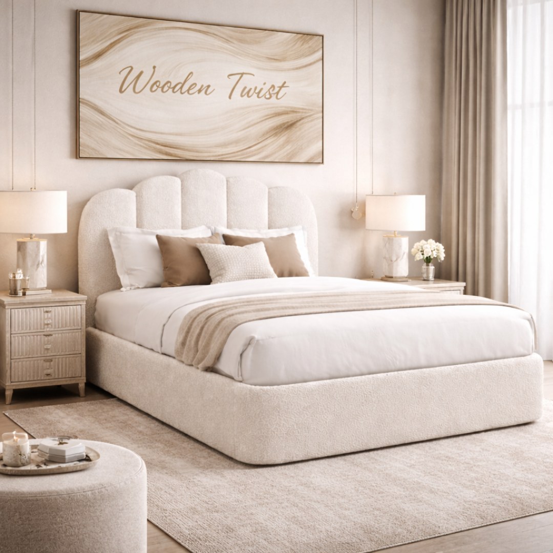 Wooden Twist Cloudora Luxury Full Upholstered Bouclé Storage Bed with Hydraulic Lift Modern Designer Bed with Deep Storage & Padded Headboard (Super King) - Image 2