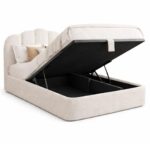 Wooden Twist Cloudora Luxury Full Upholstered Bouclé Storage Bed with Hydraulic Lift Modern Designer Bed with Deep Storage & Padded Headboard (King)