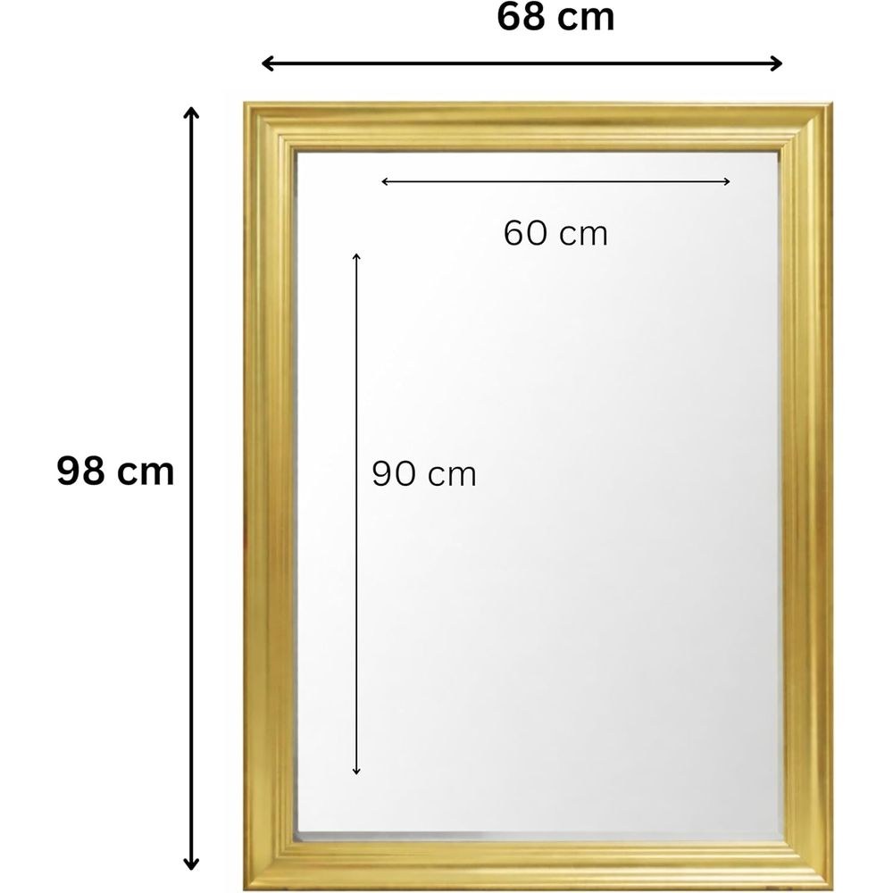 Golden PVC Frame Wall Mirror 68 x 98 cm – Rectangular Decorative Wall Mirror with Hanging Hardware, Luxury Vanity Mirror for Entryway, Bedroom, Living Room & Bathroom Décor - Image 2