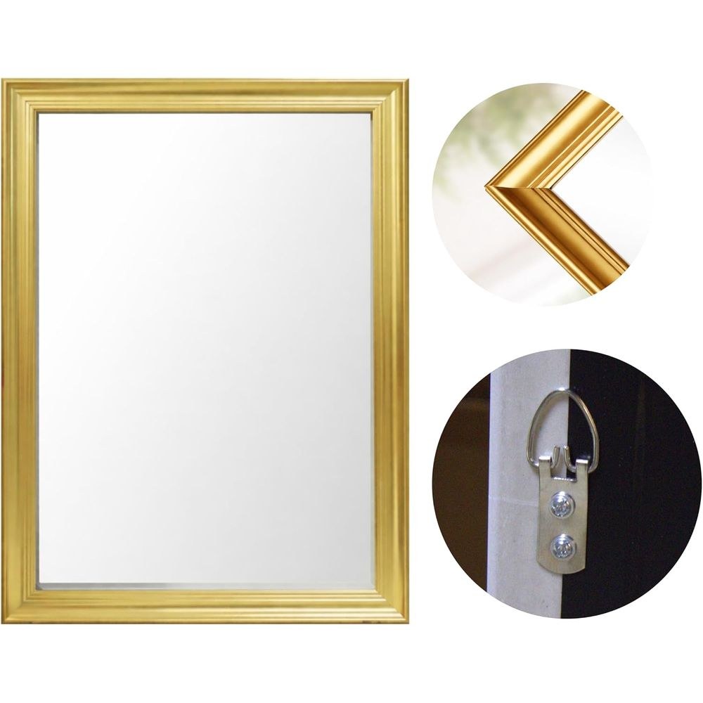 Golden PVC Frame Wall Mirror 68 x 98 cm – Rectangular Decorative Wall Mirror with Hanging Hardware, Luxury Vanity Mirror for Entryway, Bedroom, Living Room & Bathroom Décor - Image 5