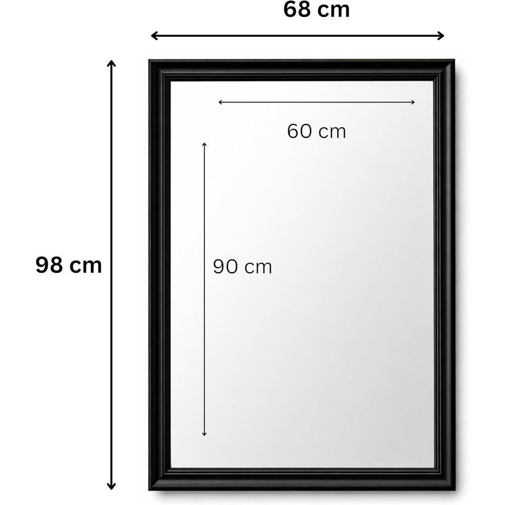 Black PVC Frame Rectangular Wall Mirror 68 x 98 cm with Wall Hanging Hardware,Entryway, Bedroom, Living Room, Vanity Décor - Image 2