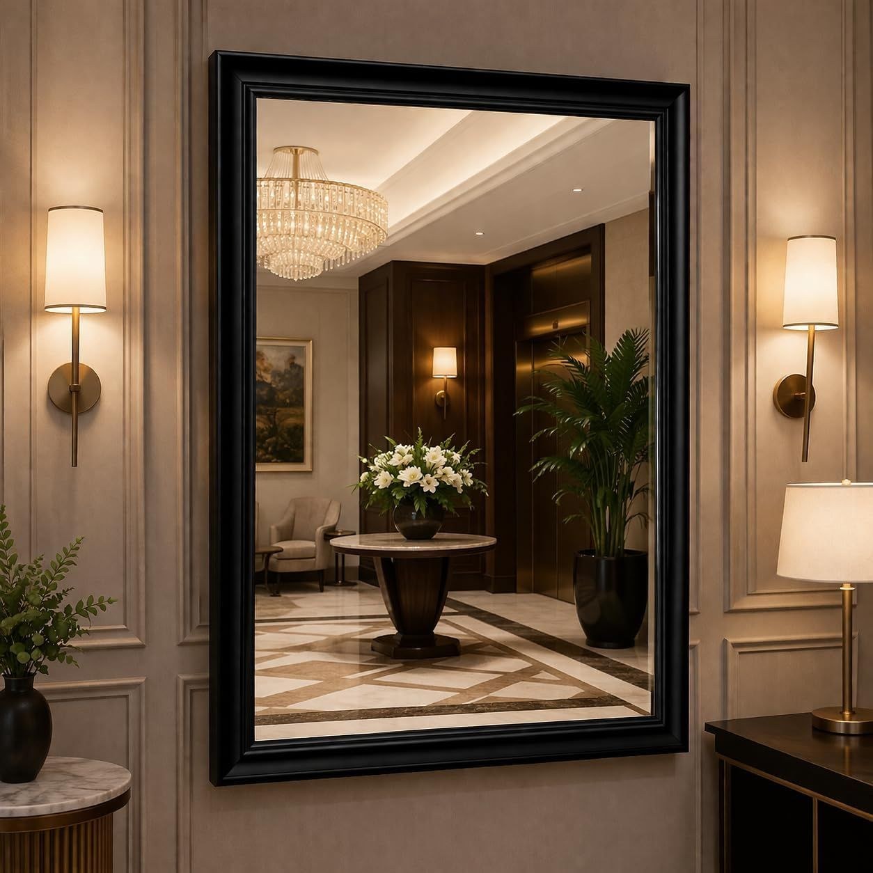 Black PVC Frame Rectangular Wall Mirror 68 x 98 cm with Wall Hanging Hardware,Entryway, Bedroom, Living Room, Vanity Décor - Image 5