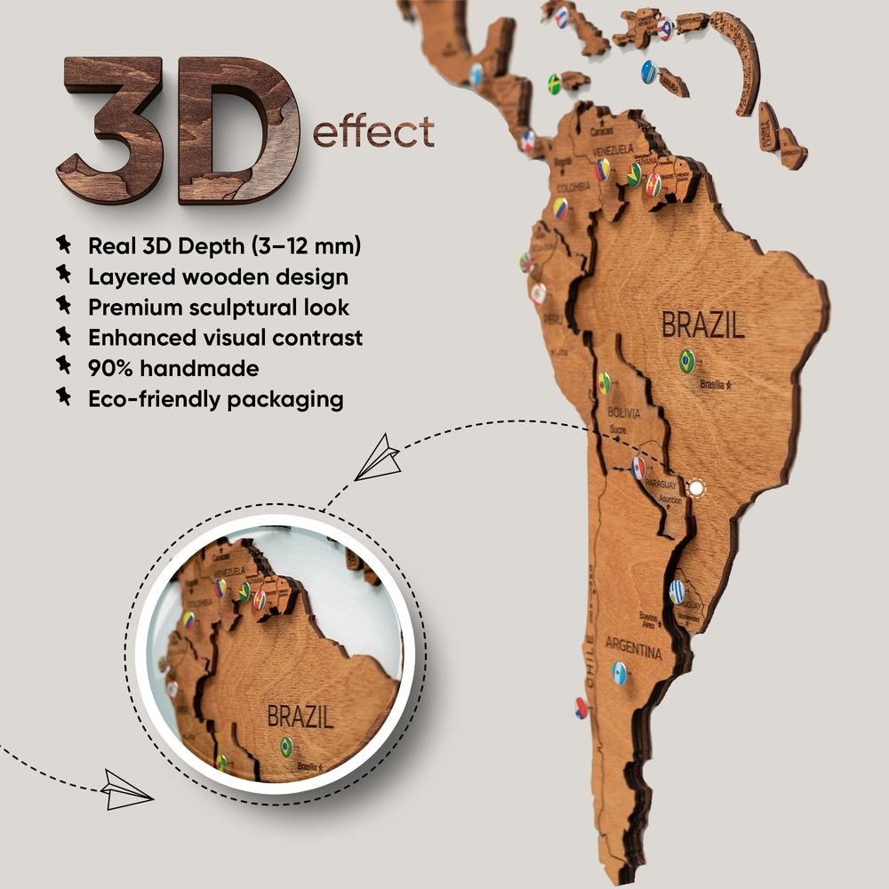 Enjoy The Wood 3D Wooden World Map Wall Decor, Natural Oak Finish Travel Wall Art for Home and Office, Premium Gift Idea with Minimalist Style and Elegant Wall Decor UAE – Oak XXL (300 x 175 cm) - Image 4