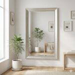 Champagne Framed Wall Mirror 99×69 cm – Rectangular Ribbed Beaded Frame Decorative Vanity Mirror, Premium Textured Champagne Mirror for Living Room, Bedroom, Bathroom Wall Décor