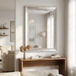 Champagne Framed Wall Mirror 99×69 cm – Rectangular Ribbed Beaded Frame Decorative Vanity Mirror, Premium Textured Champagne Mirror for Living Room, Bedroom, Bathroom Wall Décor