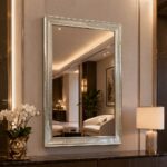 Champagne Framed Wall Mirror 99×69 cm – Rectangular Ribbed Beaded Frame Decorative Vanity Mirror, Premium Textured Champagne Mirror for Living Room, Bedroom, Bathroom Wall Décor