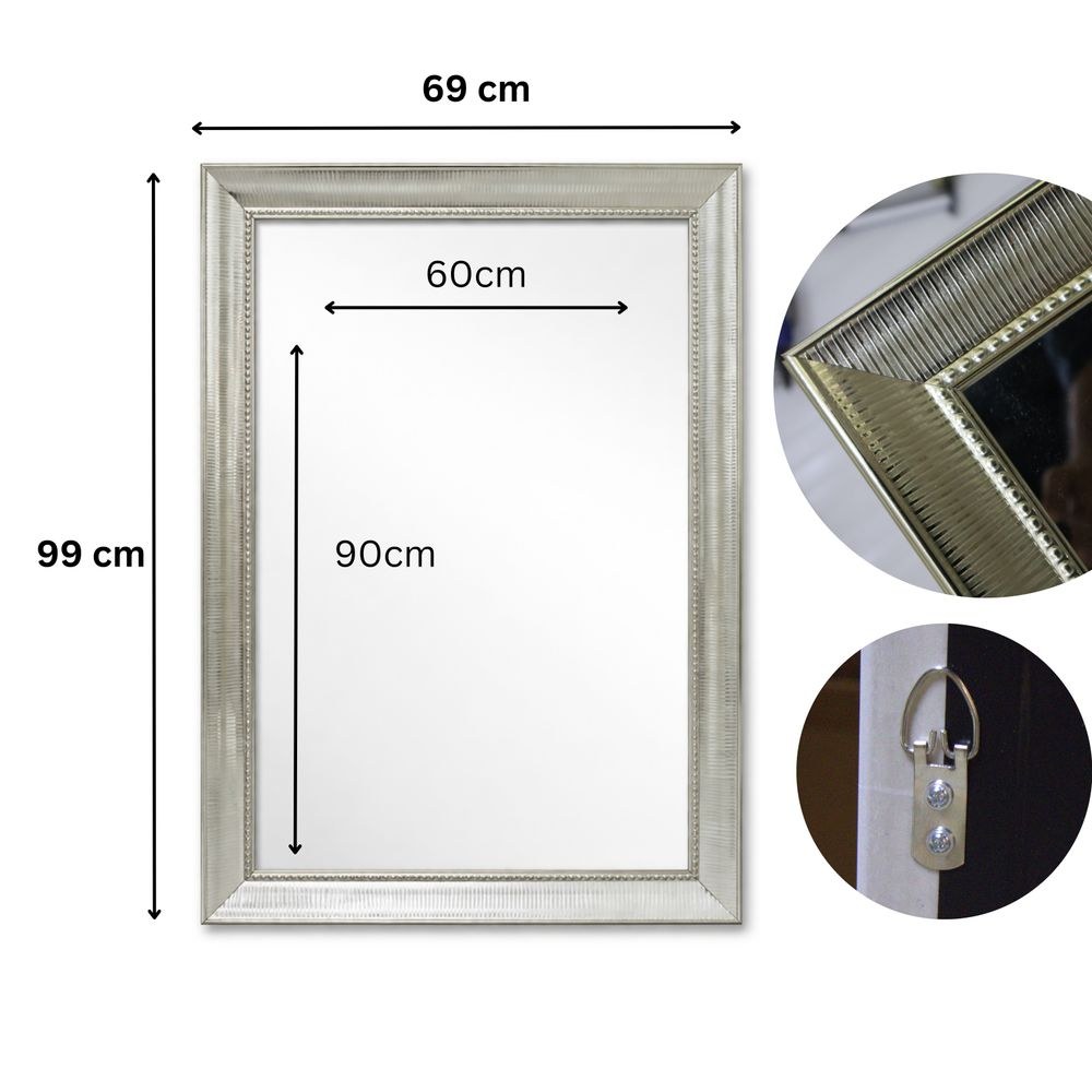 Champagne Framed Wall Mirror 99×69 cm – Rectangular Ribbed Beaded Frame Decorative Vanity Mirror, Premium Textured Champagne Mirror for Living Room, Bedroom, Bathroom Wall Décor - Image 5