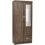 Backlund 2-Door Wardrobe with Mirror and Drawer – Modern Storage Cabinet Color Sonama Oak