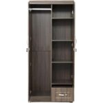 Backlund 2-Door Wardrobe with Mirror and Drawer – Modern Storage Cabinet Color Sonama Oak