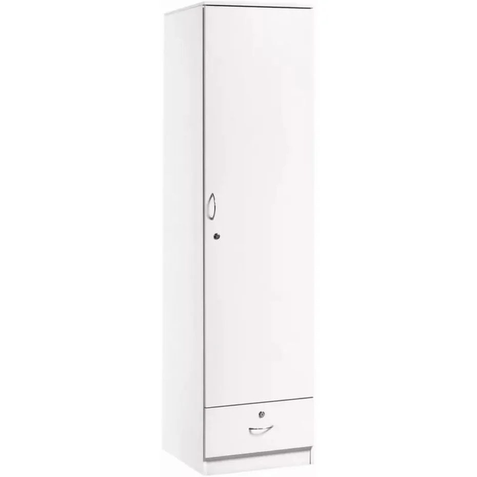 Burkhart 1-Door Wooden Wardrobe with Drawer & Hanging Rail – Modern Storage Cabinet with Lock – White - Image 2