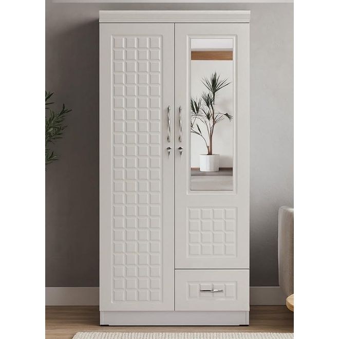 Backlund 2-Door Wardrobe with Mirror and Drawer – Modern Storage Cabinet