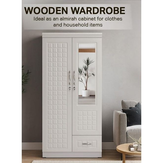 Backlund 2-Door Wardrobe with Mirror and Drawer – Modern Storage Cabinet - Image 2