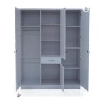 3-Door Wooden Wardrobe with Mirror & Drawer – Multi-Shelf Storage Cabinet with Hanging Rail – White