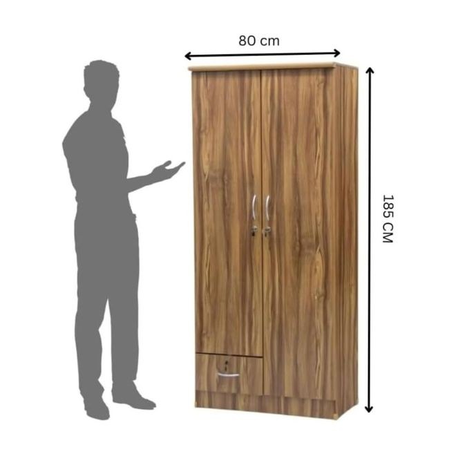 Burkhart 2-Door Wardrobe with Drawer and Lock – Modern Storage Cabinet Golden Teak - Image 3