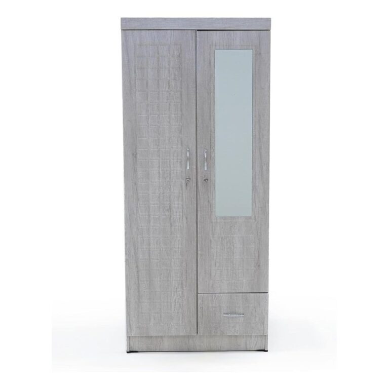 Backlund 2-Door Wardrobe with Mirror and Drawer – Modern Storage Cabinet Color Mapple