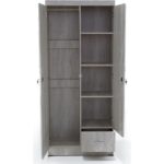 Backlund 2-Door Wardrobe with Mirror and Drawer – Modern Storage Cabinet Color Mapple