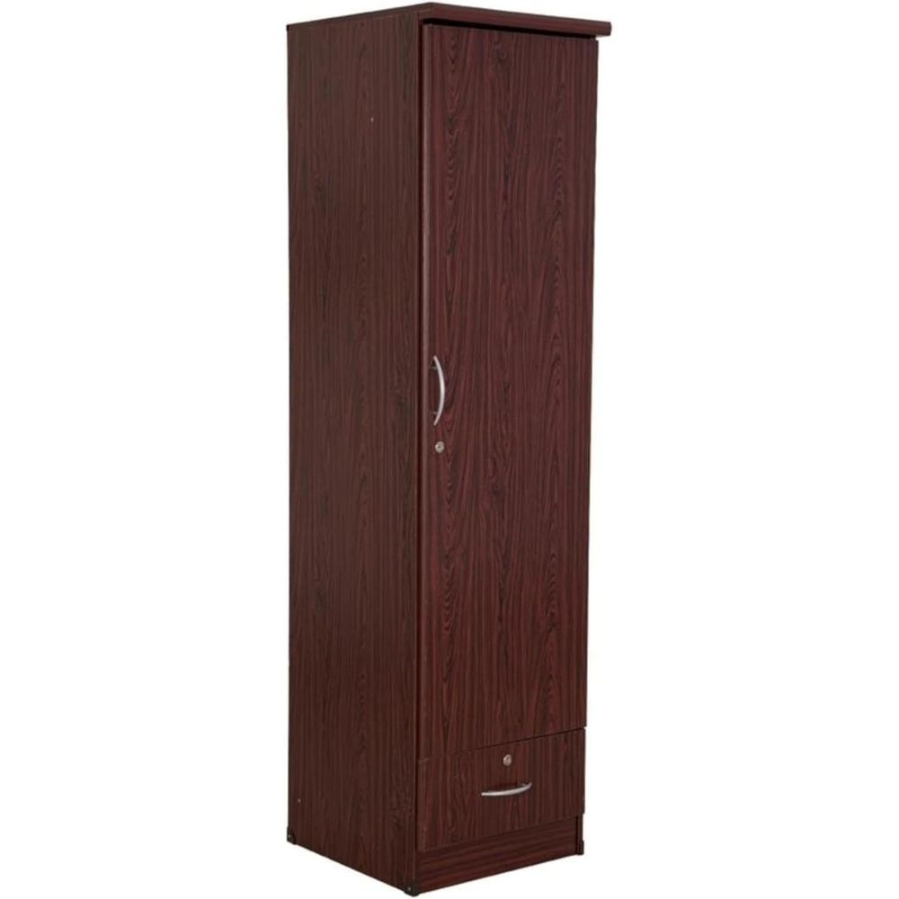 Burkhart 1-Door Wooden Wardrobe with Drawer & Hanging Rail – Modern Storage Cabinet with Lock – Mohagany - Image 3
