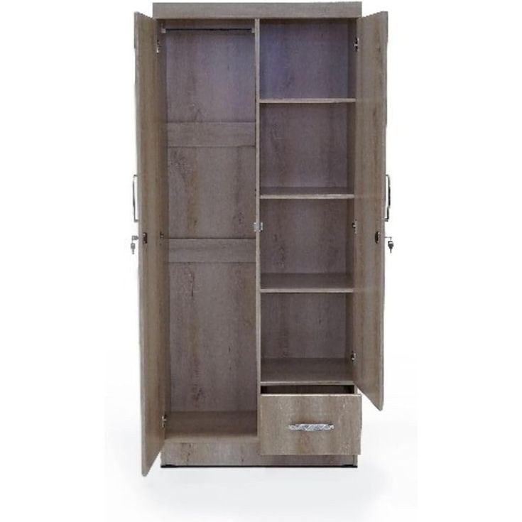 Burkhart 2-Door Wardrobe with Drawer and Lock – Modern Storage Cabinet White Oak - Image 3