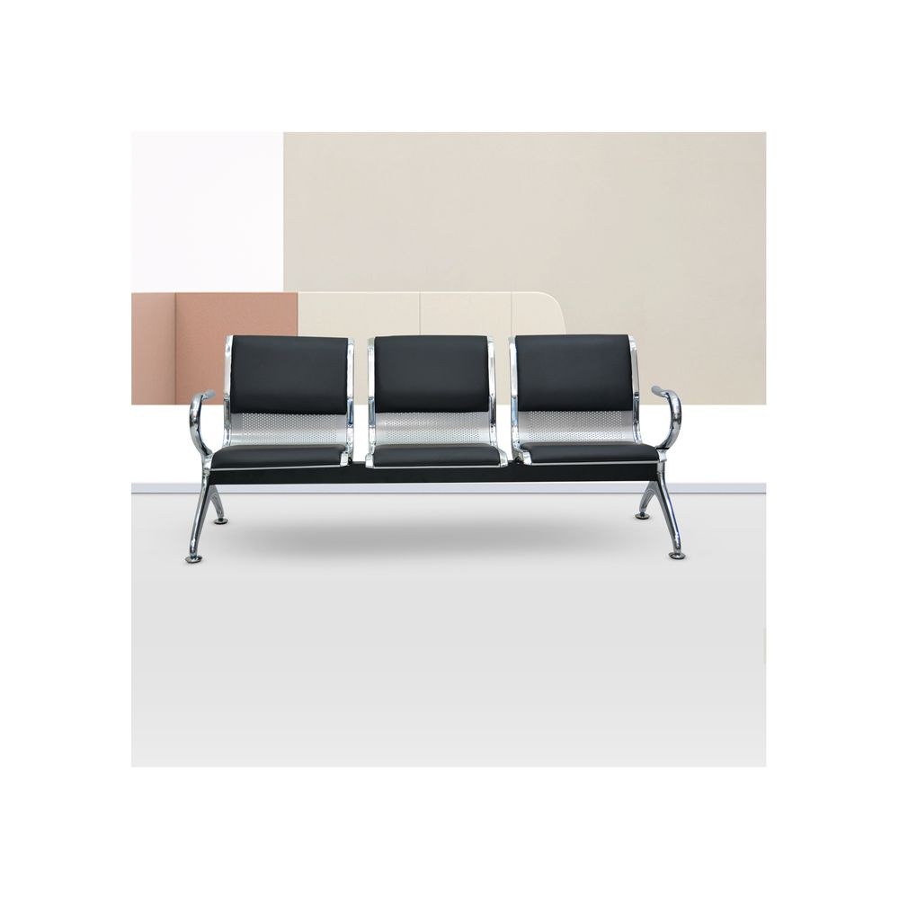 3 Seater Airport Visitor Chair Black/Silver - Image 2