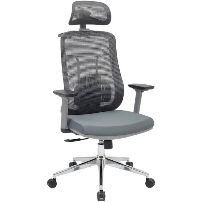 Ergonomic High-Back Mesh Office Chair with Adjustable Headrest & Lumbar Support - Grey - Image 3