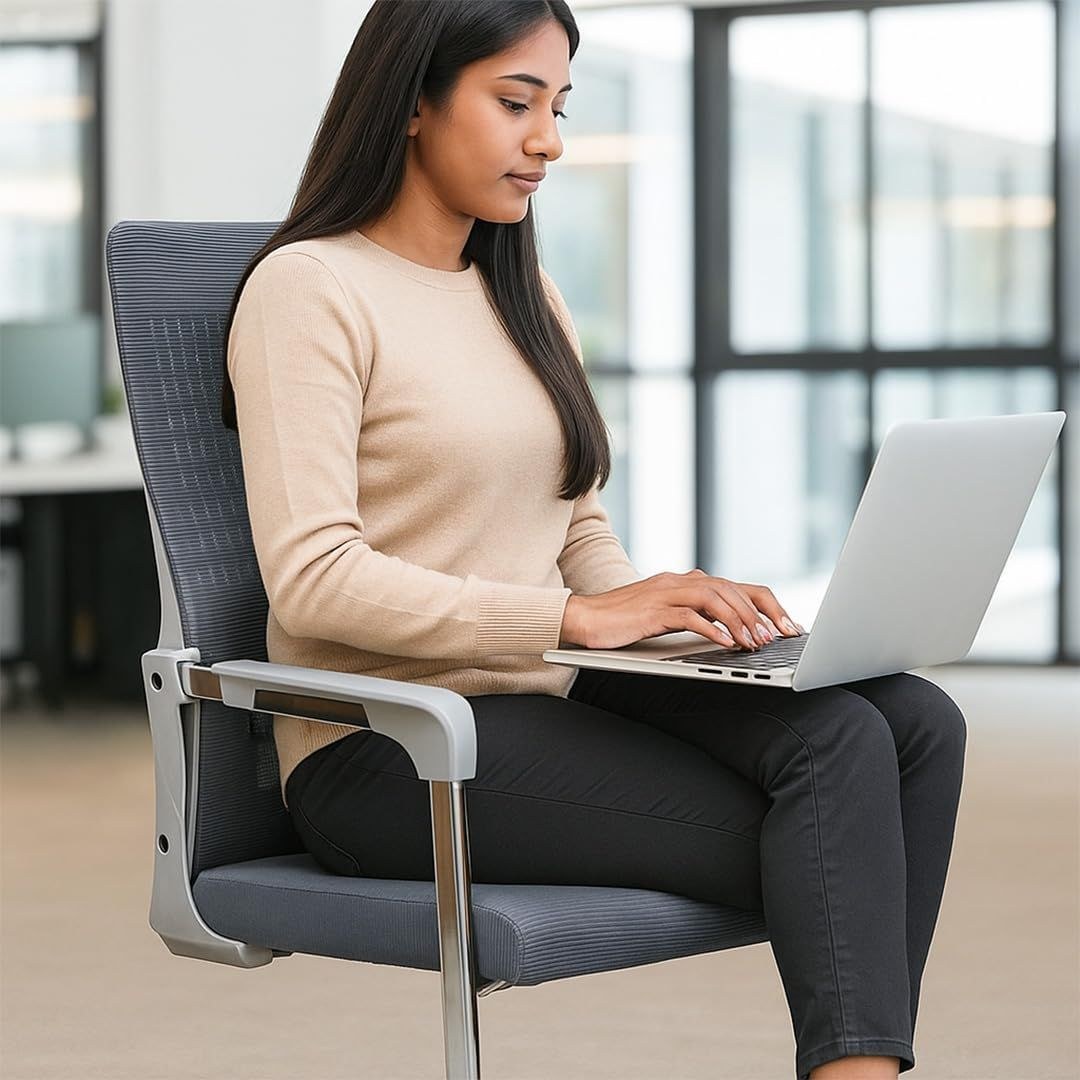Ergonomic Grey Visitor Chair for Office - Image 2