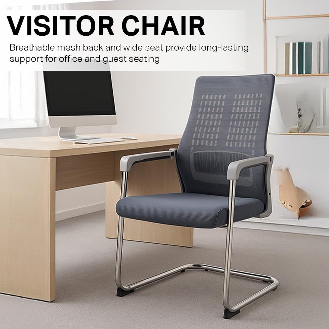 Ergonomic Grey Visitor Chair for Office - Image 3