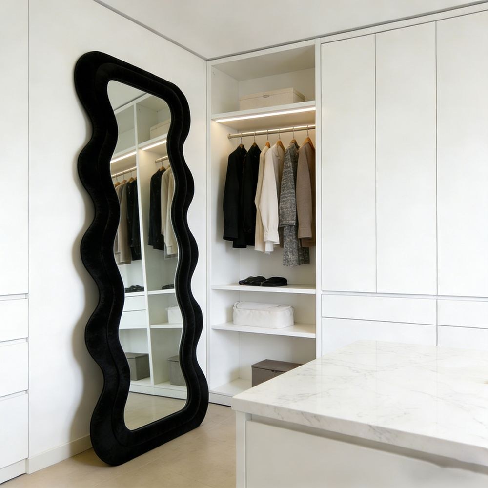Maple Home Wavy Full Length Mirror Black Velvet 60x160cm Irregular Double Wavy Frame Standing Leaning Mirror for Bedroom Entryway Closet Living Room - Image 4