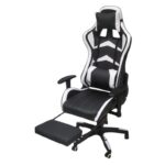 Ergonomic Gaming Chair PU Leather White & Black, Adjustable Height & Recline, Lumbar & Neck Support, 360° Swivel, Heavy Duty Base, Comfortable Racing Style Office & Gaming Seat
