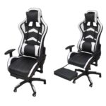 Ergonomic Gaming Chair PU Leather White & Black, Adjustable Height & Recline, Lumbar & Neck Support, 360° Swivel, Heavy Duty Base, Comfortable Racing Style Office & Gaming Seat