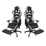 Ergonomic Gaming Chair PU Leather White & Black, Adjustable Height & Recline, Lumbar & Neck Support, 360° Swivel, Heavy Duty Base, Comfortable Racing Style Office & Gaming Seat