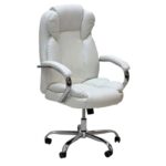 Premium Ergonomic Office Chair – White PU Leather, Adjustable Height, 360° Swivel, Padded Seat & Armrests, Modern Executive Comfort Chair for Home & Office Use