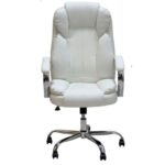 Premium Ergonomic Office Chair – White PU Leather, Adjustable Height, 360° Swivel, Padded Seat & Armrests, Modern Executive Comfort Chair for Home & Office Use