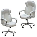 Premium Ergonomic Office Chair – White PU Leather, Adjustable Height, 360° Swivel, Padded Seat & Armrests, Modern Executive Comfort Chair for Home & Office Use