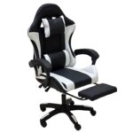 Premium Ergonomic Gaming Chair – White & Black PU Leather, Adjustable Height & Recline, 360° Swivel, Lumbar & Neck Support, Racing Style Comfort Chair for Gaming & Office Use