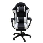 Premium Ergonomic Gaming Chair – White & Black PU Leather, Adjustable Height & Recline, 360° Swivel, Lumbar & Neck Support, Racing Style Comfort Chair for Gaming & Office Use