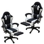 Premium Ergonomic Gaming Chair – White & Black PU Leather, Adjustable Height & Recline, 360° Swivel, Lumbar & Neck Support, Racing Style Comfort Chair for Gaming & Office Use