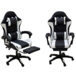 Premium Ergonomic Gaming Chair – White & Black PU Leather, Adjustable Height & Recline, 360° Swivel, Lumbar & Neck Support, Racing Style Comfort Chair for Gaming & Office Use