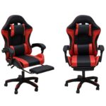 Premium Ergonomic Gaming Chair – BLACK & RED PU Leather, Adjustable Height & Recline, 360° Swivel, Lumbar & Neck Support, Racing Style Comfort Chair for Gaming & Office Use