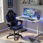 Premium Ergonomic Gaming Chair – BLACK & BLUE PU Leather, Adjustable Height & Recline, 360° Swivel, Lumbar & Neck Support, Racing Style Comfort Chair for Gaming & Office Use