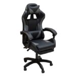 Premium Ergonomic Gaming Chair – BLACK & GREY PU Leather, Adjustable Height & Recline, 360° Swivel, Lumbar & Neck Support, Racing Style Comfort Chair for Gaming & Office Use