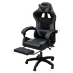 Premium Ergonomic Gaming Chair – BLACK & GREY PU Leather, Adjustable Height & Recline, 360° Swivel, Lumbar & Neck Support, Racing Style Comfort Chair for Gaming & Office Use
