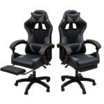 Premium Ergonomic Gaming Chair – BLACK & GREY PU Leather, Adjustable Height & Recline, 360° Swivel, Lumbar & Neck Support, Racing Style Comfort Chair for Gaming & Office Use