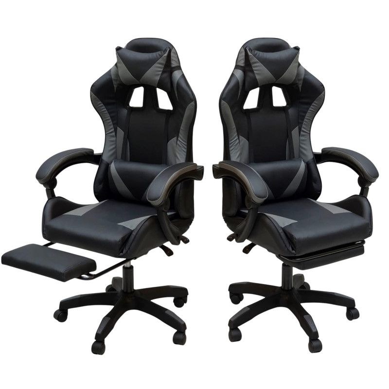 Premium Ergonomic Gaming Chair – BLACK & GREY PU Leather, Adjustable Height & Recline, 360° Swivel, Lumbar & Neck Support, Racing Style Comfort Chair for Gaming & Office Use - Image 3