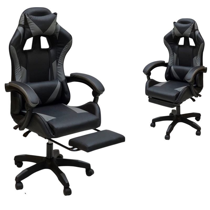 Premium Ergonomic Gaming Chair – BLACK & GREY PU Leather, Adjustable Height & Recline, 360° Swivel, Lumbar & Neck Support, Racing Style Comfort Chair for Gaming & Office Use - Image 4