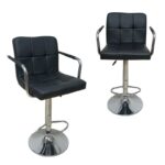 Modern Bar Chair – Black PU Leather, Adjustable Height, 360° Swivel, Padded Seat with Footrest, Sturdy Base, Stylish Counter & Bar Stool for, Home & Café Use