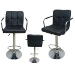 Modern Bar Chair – Black PU Leather, Adjustable Height, 360° Swivel, Padded Seat with Footrest, Sturdy Base, Stylish Counter & Bar Stool for, Home & Café Use